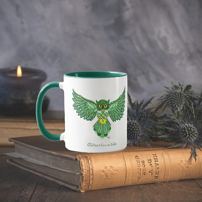 Celtic Green Knotwork Owl Flight Spread Wings Mug (Creator Uploaded)