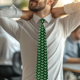 Celtic Green Knotwork Owl Flight Spread Wings Neck Tie