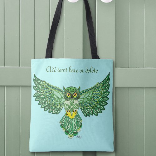 Celtic Green Knotwork Owl Flight Spread Wings