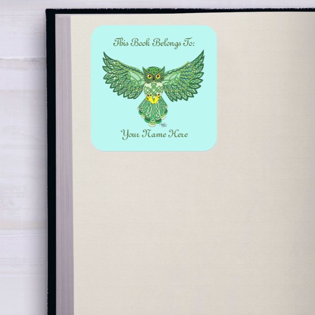 Celtic Green Knotwork Owl Flight Wings Bookplate  (Creator Uploaded)