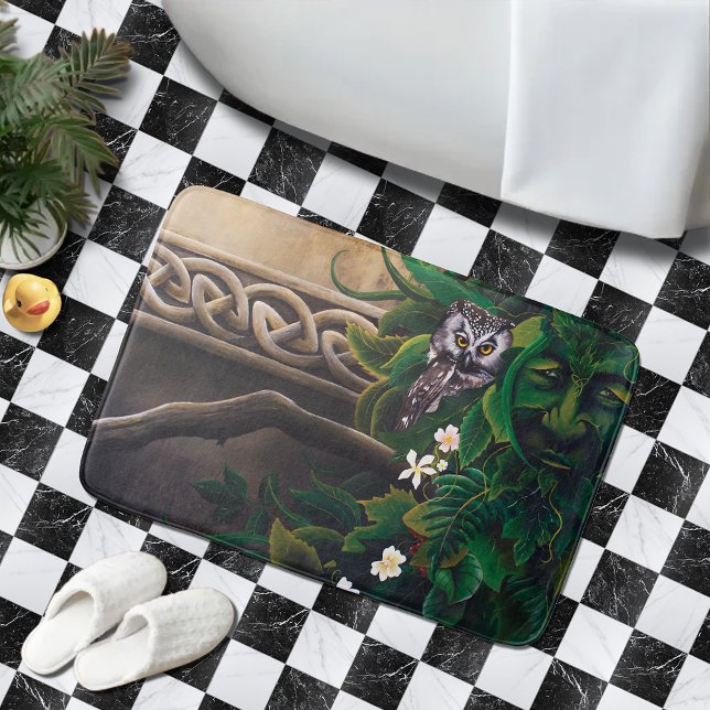 Celtic Green Man Owl Forest Spirit Fantasy Bathroom Mat (Creator Uploaded)