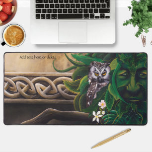 Celtic Green Man Owl Forest Spirit Fantasy Desk Mat