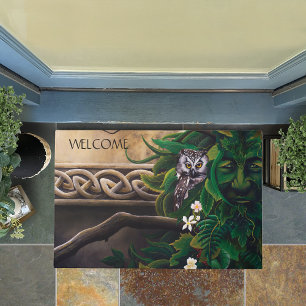 Celtic Green Man Owl Forest Spirit Fantasy Doormat