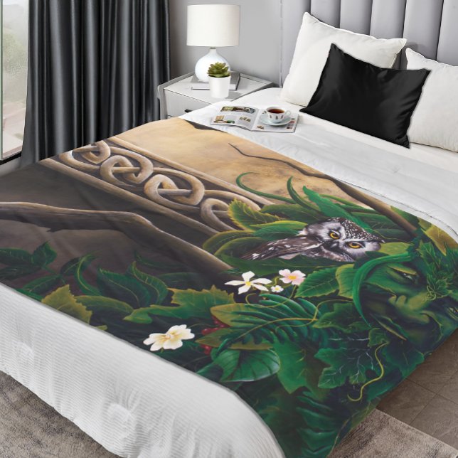 Celtic Green Man Owl Forest Spirit Fantasy Fleece Blanket (Creator Uploaded)