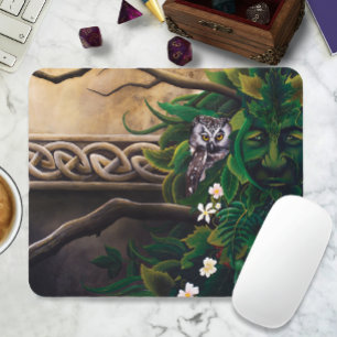 Celtic Green Man Owl Forest Spirit Fantasy Mouse Pad