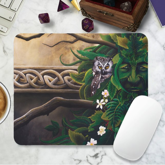 Celtic Green Man Owl Forest Spirit Fantasy Mouse Pad (Creator Uploaded)