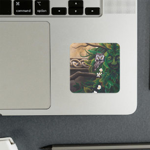 Celtic Green Man Owl Forest Spirit Fantasy Square Sticker