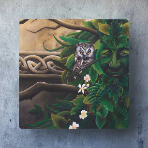Celtic Green Man Owl Forest Spirit Fantasy Square Wall Clock