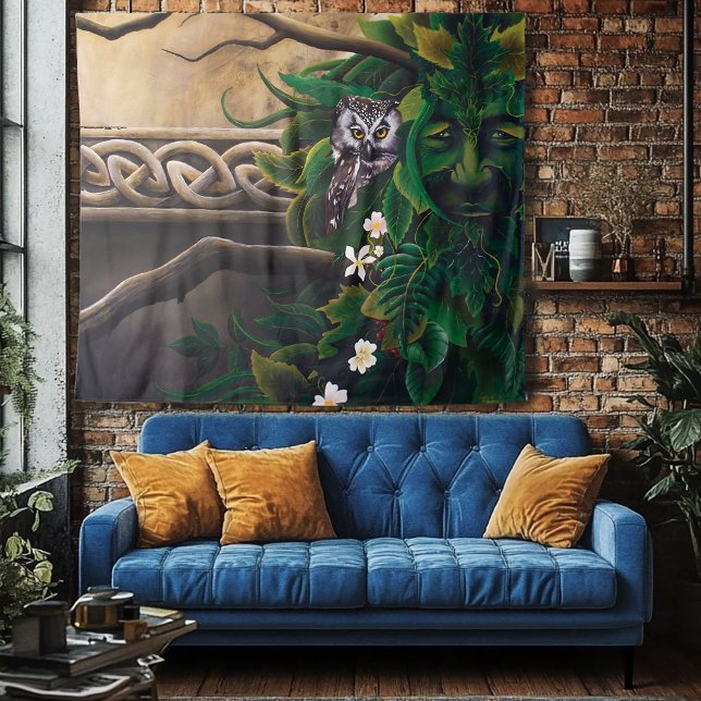 Celtic Green Man Owl Forest Spirit Fantasy Tapestry (Creator Uploaded)