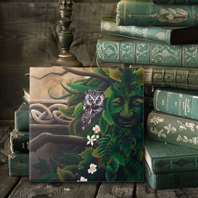 Celtic Green Man Owl Forest Spirit Fantasy Tile (Creator Uploaded)