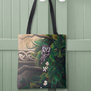 Celtic Green Man Owl Forest Spirit Fantasy Tote Bag