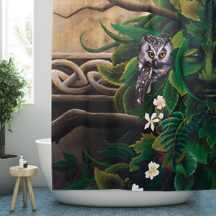 Celtic Green Man Owl Shower Curtain