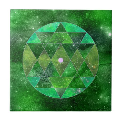 Celtic Green Mandala Galaxy Boho Sacred Geometry Ceramic Tile