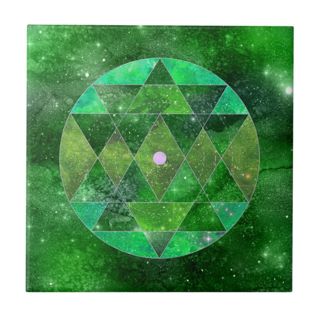 Celtic Green Mandala Galaxy Boho Sacred Geometry Ceramic Tile (Front)