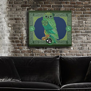 Celtic Green Owl Knotwork Art Nouveau