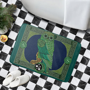 Celtic Green Owl Knotwork Art Nouveau Bath Mat