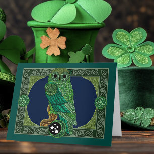 Celtic Green Owl Knotwork Art Nouveau Card