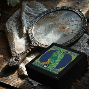 Celtic Green Owl Knotwork Art Nouveau Gift Box