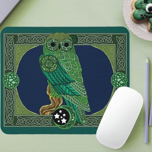 Celtic Green Owl Knotwork Art Nouveau