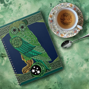 Celtic Green Owl Knotwork Art Nouveau Notebook