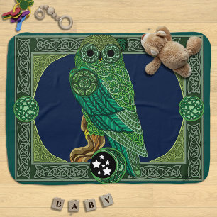 Celtic Green Owl Knotwork Art Nouveau Receiving Blanket