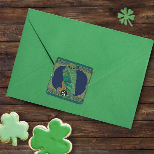 Celtic Green Owl Knotwork Art Nouveau Square Sticker