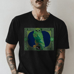 Celtic Green Owl Knotwork Art Nouveau T-Shirt
