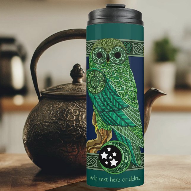 Celtic Green Owl Knotwork Art Nouveau Thermal Tumbler (Creator Uploaded)