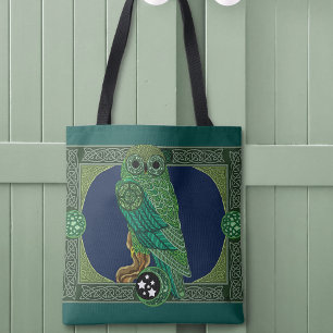 Celtic Green Owl Knotwork Art Nouveau Tote Bag