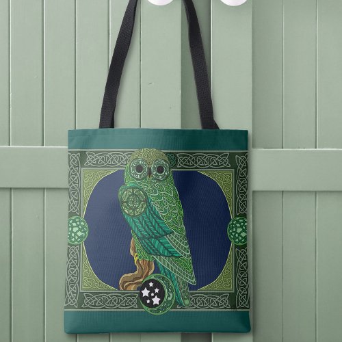 Celtic Green Owl Knotwork Art Nouveau