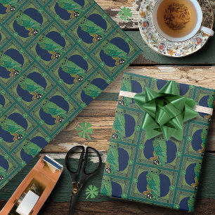 Celtic Green Owl Knotwork Art Nouveau Wrapping Paper