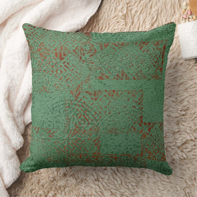 Celtic Green Rust Patterned  Throw Pillow (Blanket)