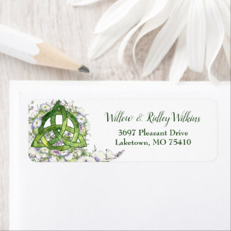 Celtic Green Triquetra Watercolor Floral Address L Label