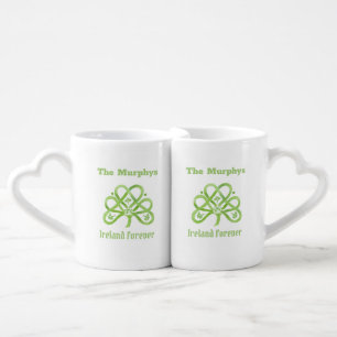Celtic Green Watercolor Shamrock CUSTOM Coffee Mug Set