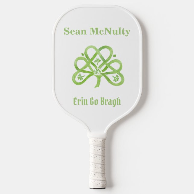 Celtic Green Watercolor Shamrock CUSTOM Pickleball Paddle (Front)