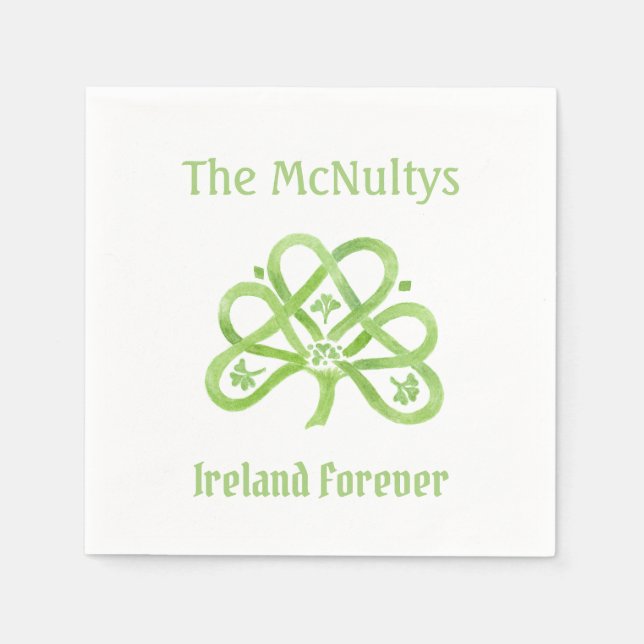 Celtic Green Watercolor Shamrock  Napkins (Front)