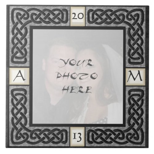 Celtic Grey Stone Monogram Photo Frame Tile