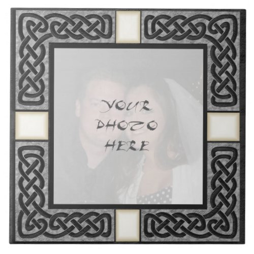 Celtic Grey Stone Monogram Photo Frame Tile