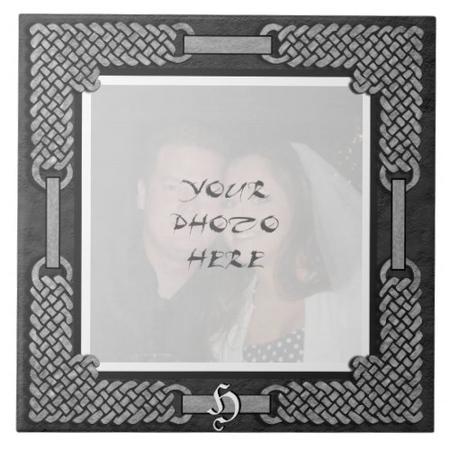 Celtic Grey Stone Monogram Photo Frame Tile