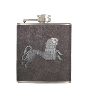 Celtic Griffin on dark leather Flask