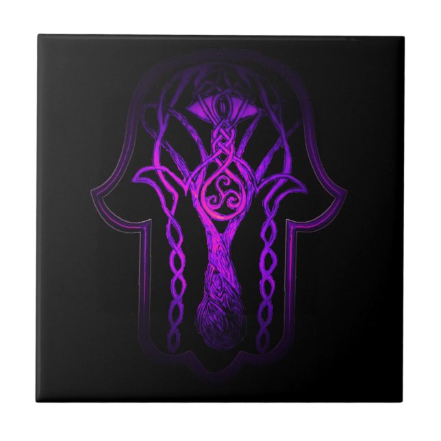 Celtic Hamsa Hand (Purple) Ceramic Tile (Front)