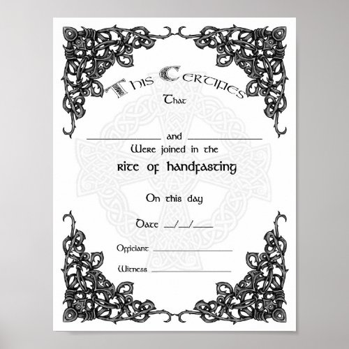 CELTIC HANDFASTING CERTIFICATE _ White Poster