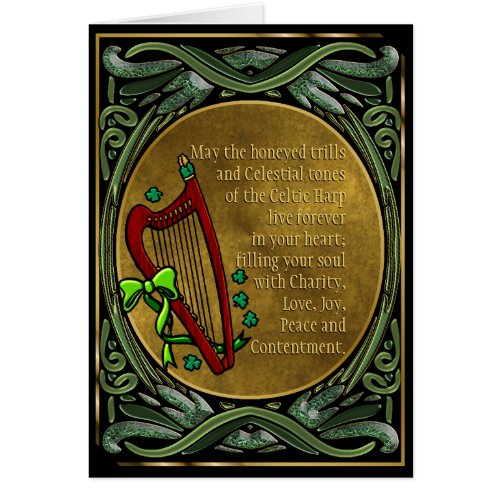 Celtic Harp Entwined Green Vines Irish Blessings