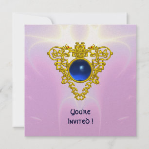 CELTIC HEART,  bright blue,pink violet gold Invitation