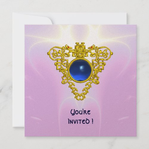 CELTIC HEART  bright bluepink violet gold Invitation