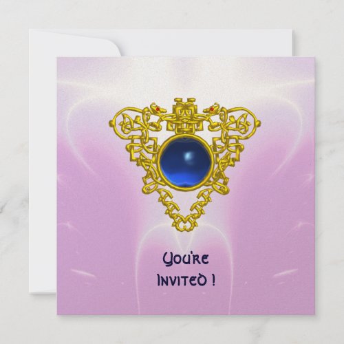 CELTIC HEART  bright bluepink violet gold Invitation