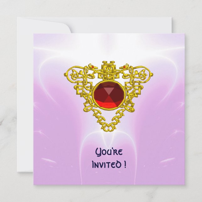 CELTIC HEART,  bright red,pink violet gold Invitation (Front)