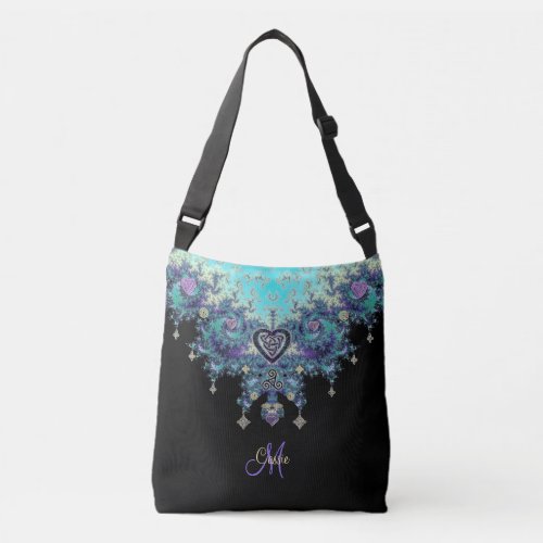 Celtic Heart Fractal Tapestry Monogram Bag