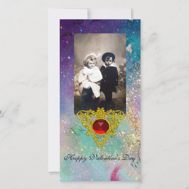 CELTIC HEART IN BLUE GREEN ,TEAL ,GOLD SPARKLES HOLIDAY CARD (Front)