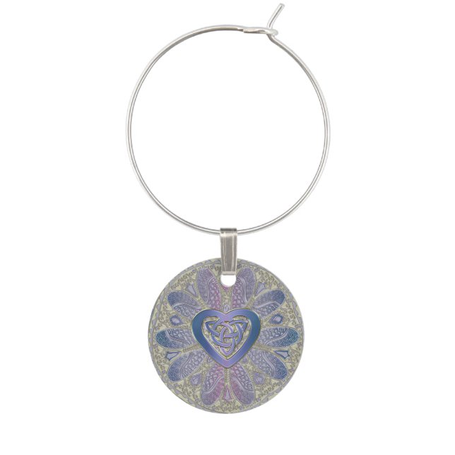 Celtic Heart Knot Mandala Wine Charm (Front)